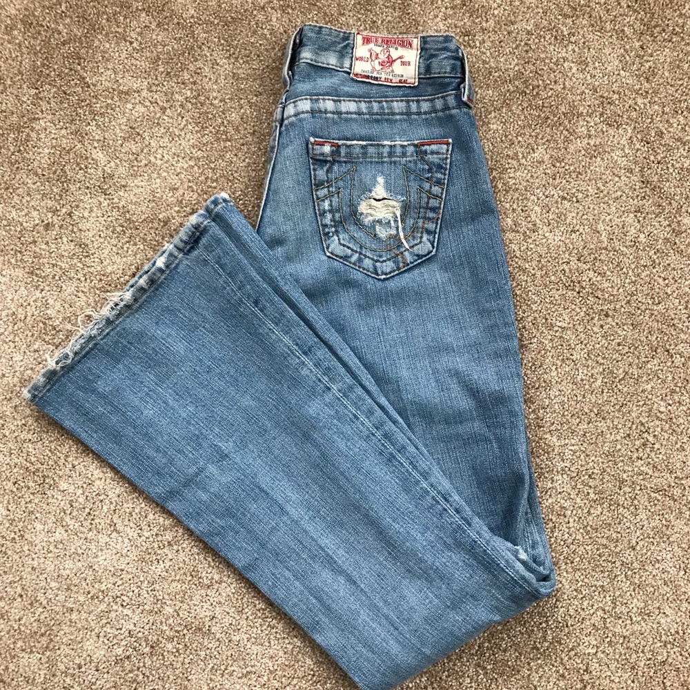 True Religion Light Destroyed Denim Boot Cut Jeans
